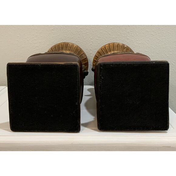 Vtg Ceramic Ornate Burgundy Red Black Gold Acanthus Leaf Pillar Candle Holders - Picture 8 of 8